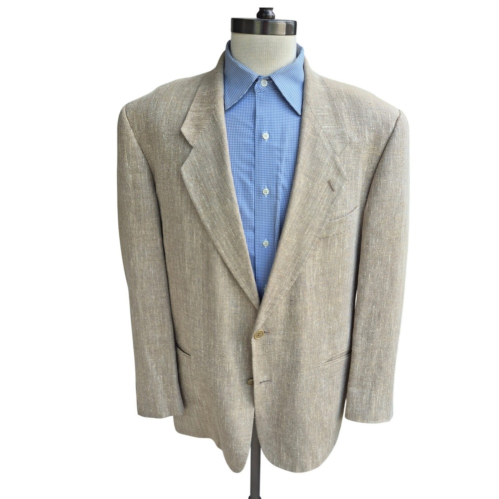 Bally Italy Silk Linen Blend 2 Button Blazer Tan Beige Textured Sport Coat 44‎ R